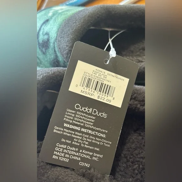 New Cuddl Duds DINOSAUR Boys' Green and Black Slippers large 5 6 - Picture 6 of 10